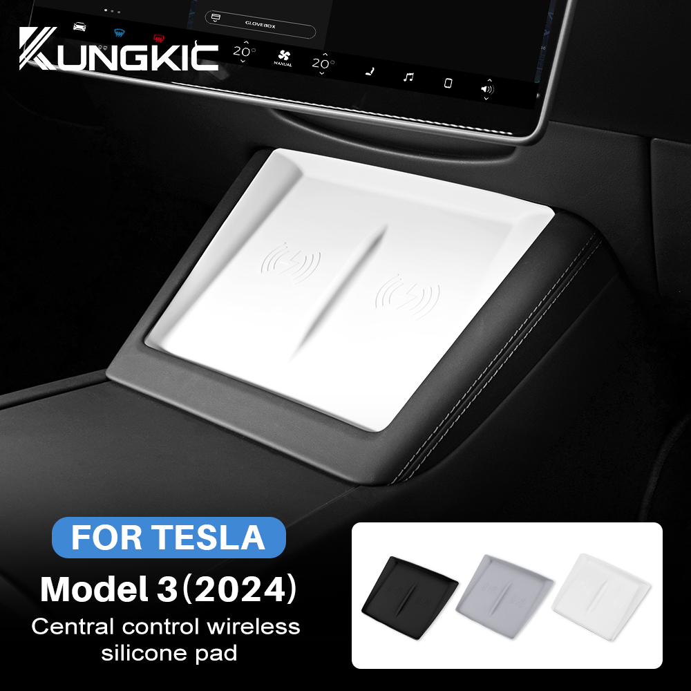Non-Slip Mat Dust-Proof Charger For Tesla Model 3 Highland 2024-26 Model Y 2025 2026 Juniper Silicone Wireless Car Charging Pad