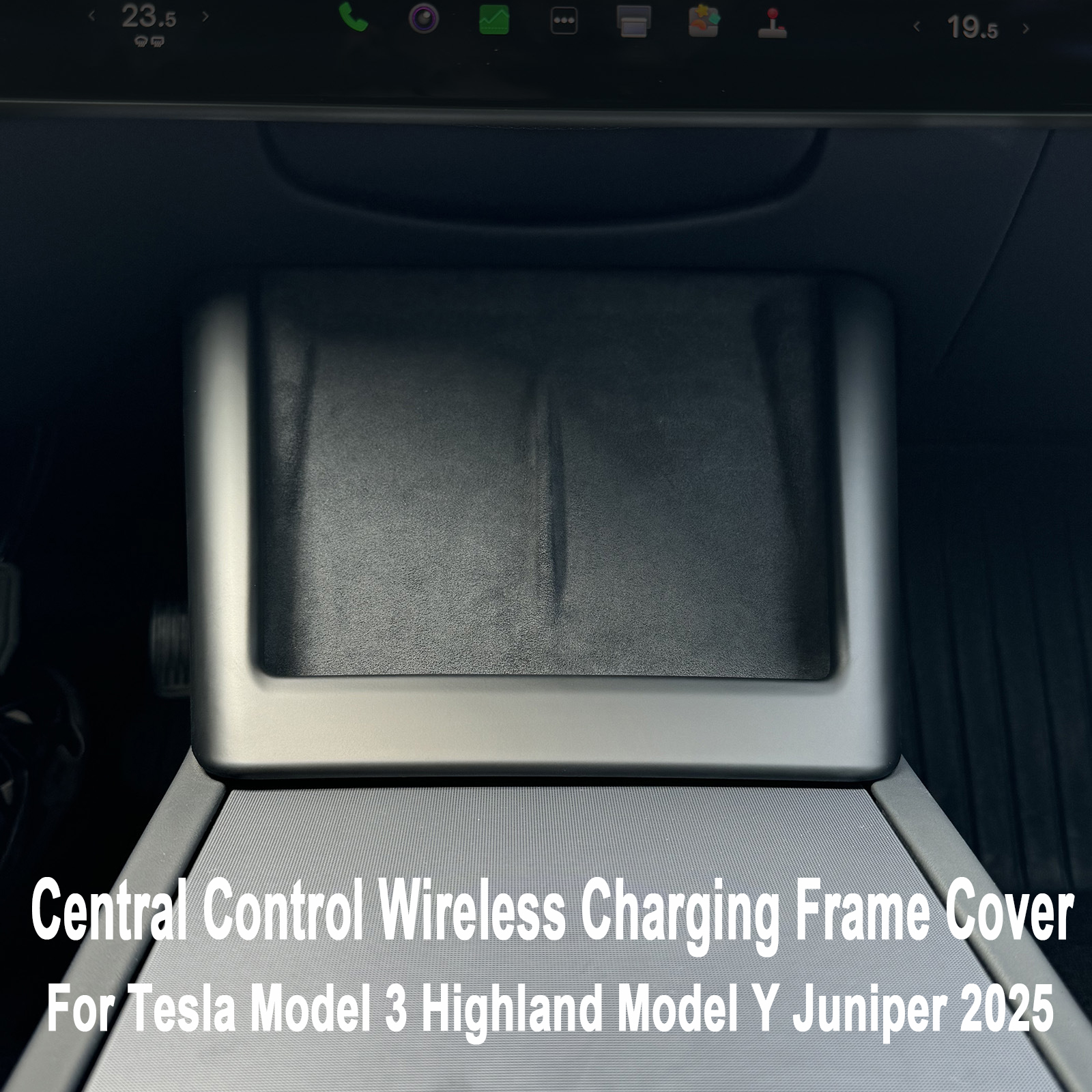 For Tesla Model 3 Highland 2024 Central Control Wireless Charging Decorative Frame Cover Silicone Pad Car Interior Accessories