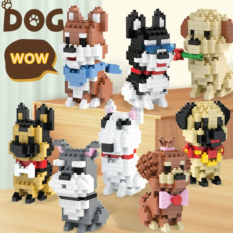 Cute Dog Mini Building Blocks, Shiba Inu Husky Teddy Pet Model Bricks, DIY Assembly Educational Toys for Kids