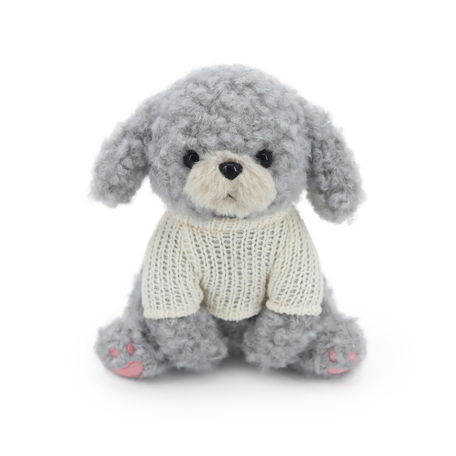 2026 New Kawaii Gray Teddy Dog Plushie Fluffy Stuffed Puppy in Sweater Lifelike Poodle Soft Toy for Baby Shower Christmas Gift