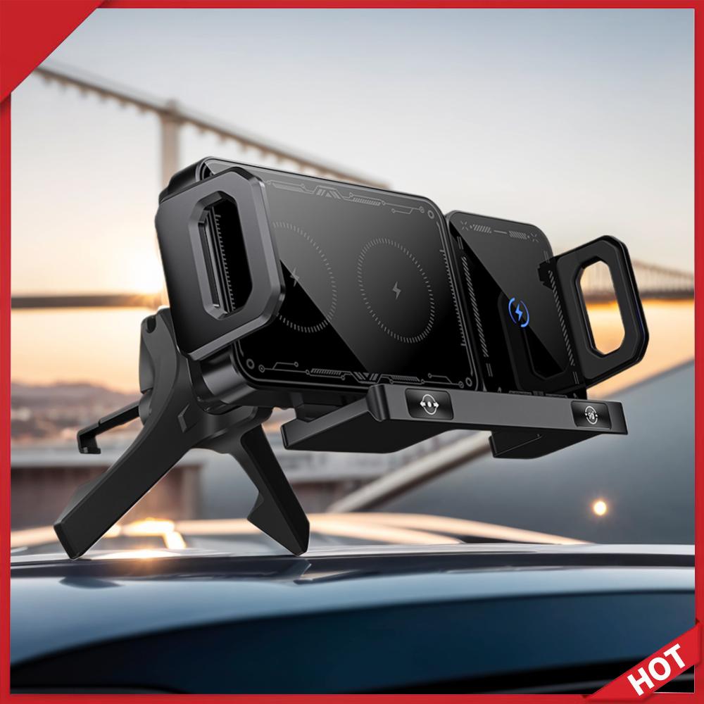 Car Wireless Charger 15W Dual Coil Fast Charging Cell Phone Holder Air Vent Cell Phone Mount for Smartphone/Pad/Foldable Phone