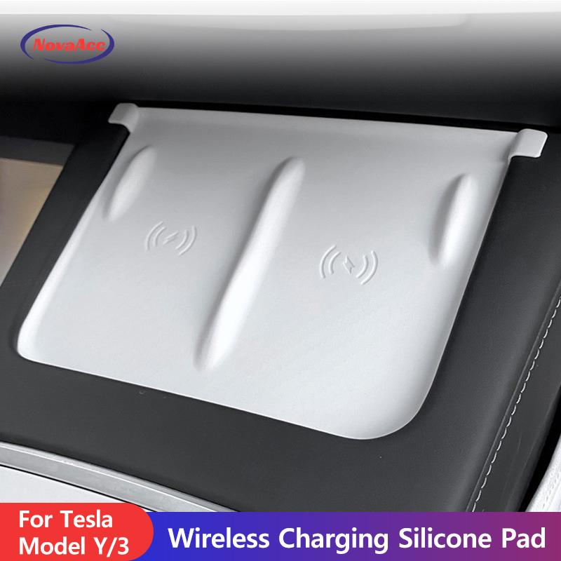 NovaAcc Silicone Wireless Charging Pad for Tesla Model 3 Y 2021 2022 2023 Phone Mount Silicone Non-slip Pads Car Accessories