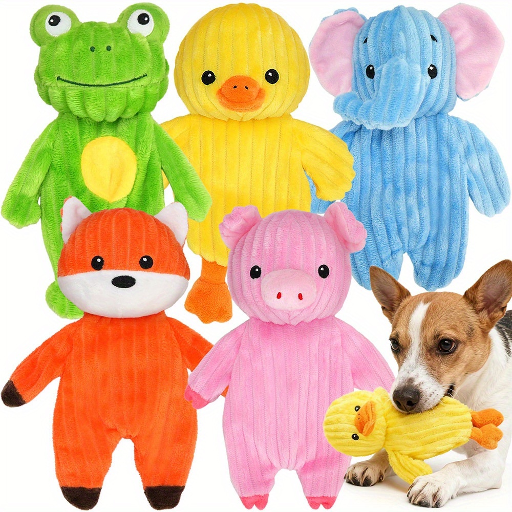Dog Toys, Pack Of 5, Pig Frog Elephant Chicken And Fox, Plush Dog Squeaky Toys, Crinkle Paper Material Inside, Assortment Value Bundle Animal Pet Toy for Small Medium Large Dogs, Stuffed Puppy Chew Toy, Cute Dog Gift Toys, No Stuffing Bodies, Dog