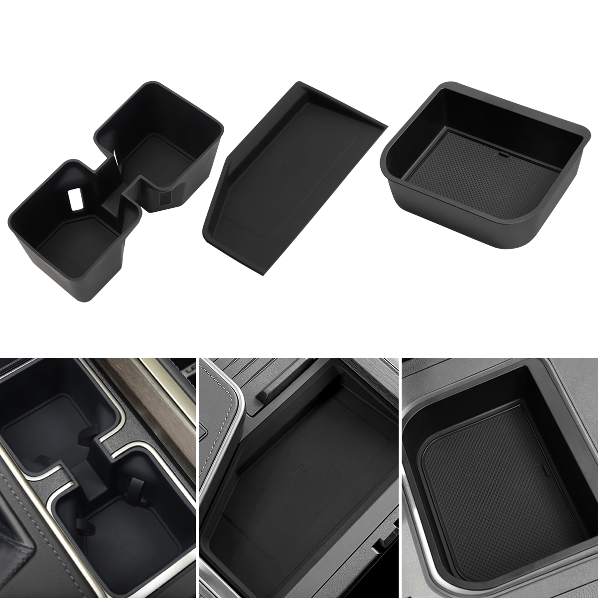 3x for 2024 2025 Lexus GX550 Center Console Cool Box Organizer+Wireless Charging Pad Mat + Cup Holder Insert Accessories Black