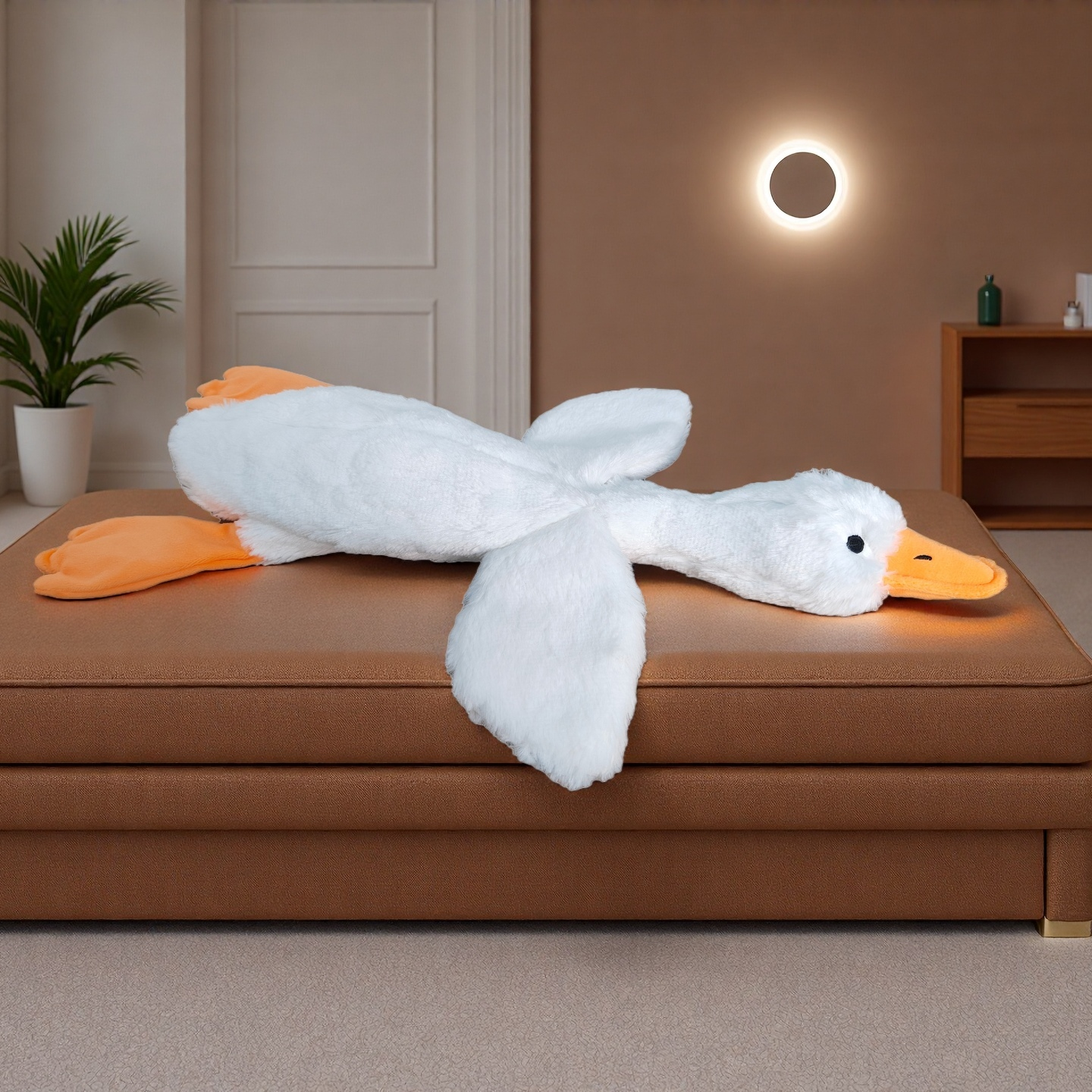Upgraded Large Flat Goose Plush Dog Toy, Chew Resistant Interactive Pet Toy with Embroidered Eyes, Zipper-Free Safe Design, Wash
