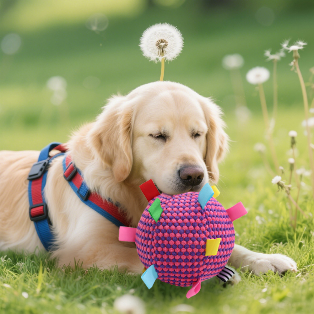 Interactive Ball Dog Toy Suitable for  Chewing Training, Stress Relief, Bite Sound Resistance, Plush tug-of-war Toy three color