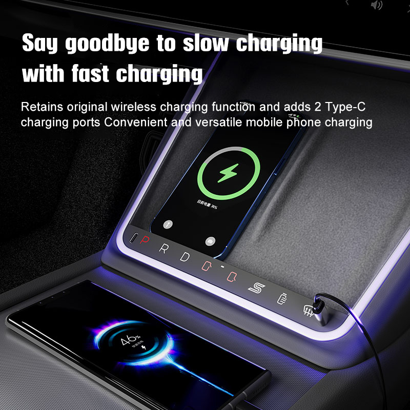 AN-01 for Tesla Model 3/Y Wireless Charging Dashboard Lighting Decorative Lamp Car Phone Non-slip Charger Mat Protective Pad