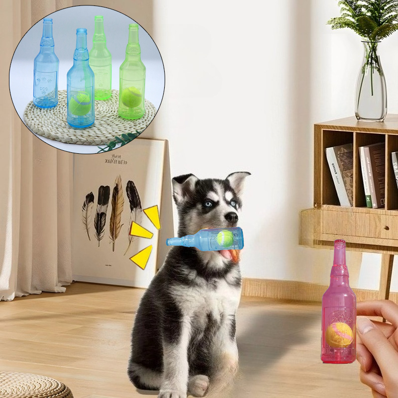 Dog Chew Toy Squeaky Silicone Beer Bottle With Tennis Ball Bite-resistant Puppy Toy Teeth Cleaning Interactive Dog Toy Supplies
