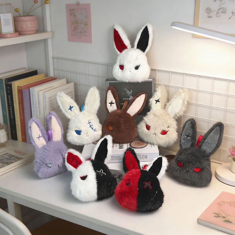 Gothic Rebel Rabbit Plush Keychain, Funny Reborn Bunny Doll, Cartoon Stuffed Toy for Easter Halloween Holiday Decor Gift