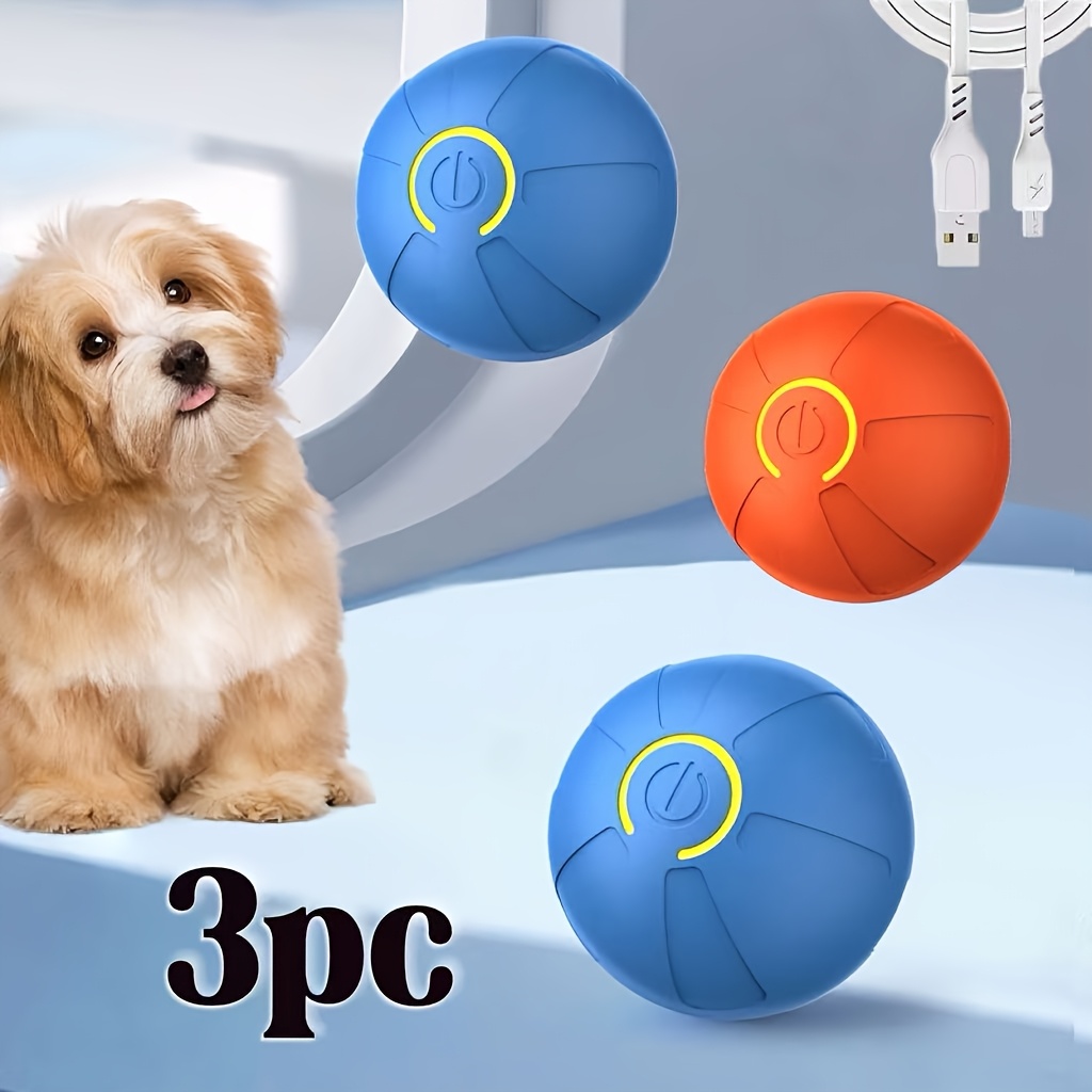 3-pack Dog And Cat Toy Balls, USB Charging, Durable Material, Suitable for All Breed Sizes As Interactive Toys, Gravity Jumping Balls, Dog-resistant Teaser Toys, Pet Electric Cat Toys, Random Color And Style