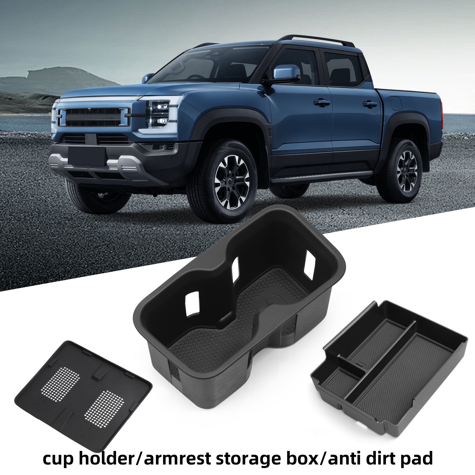 Armrest Storage for BYD Shark 2024 2025 Box/Car Cup Holder/Wireless Charging Anti Dirt Pad Accessories Organizer Black