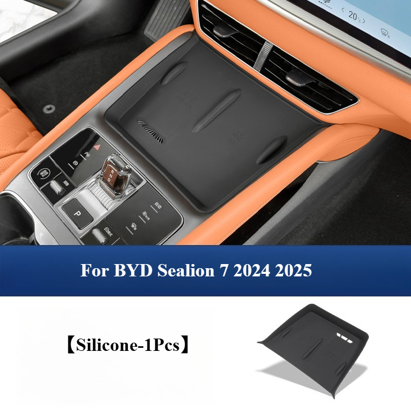 For BYD Sealion 7 2024 2025 Car Wireless Charging Panel Silicone Pad Center Console Anti-Slip Protective Pad Interior Accessory