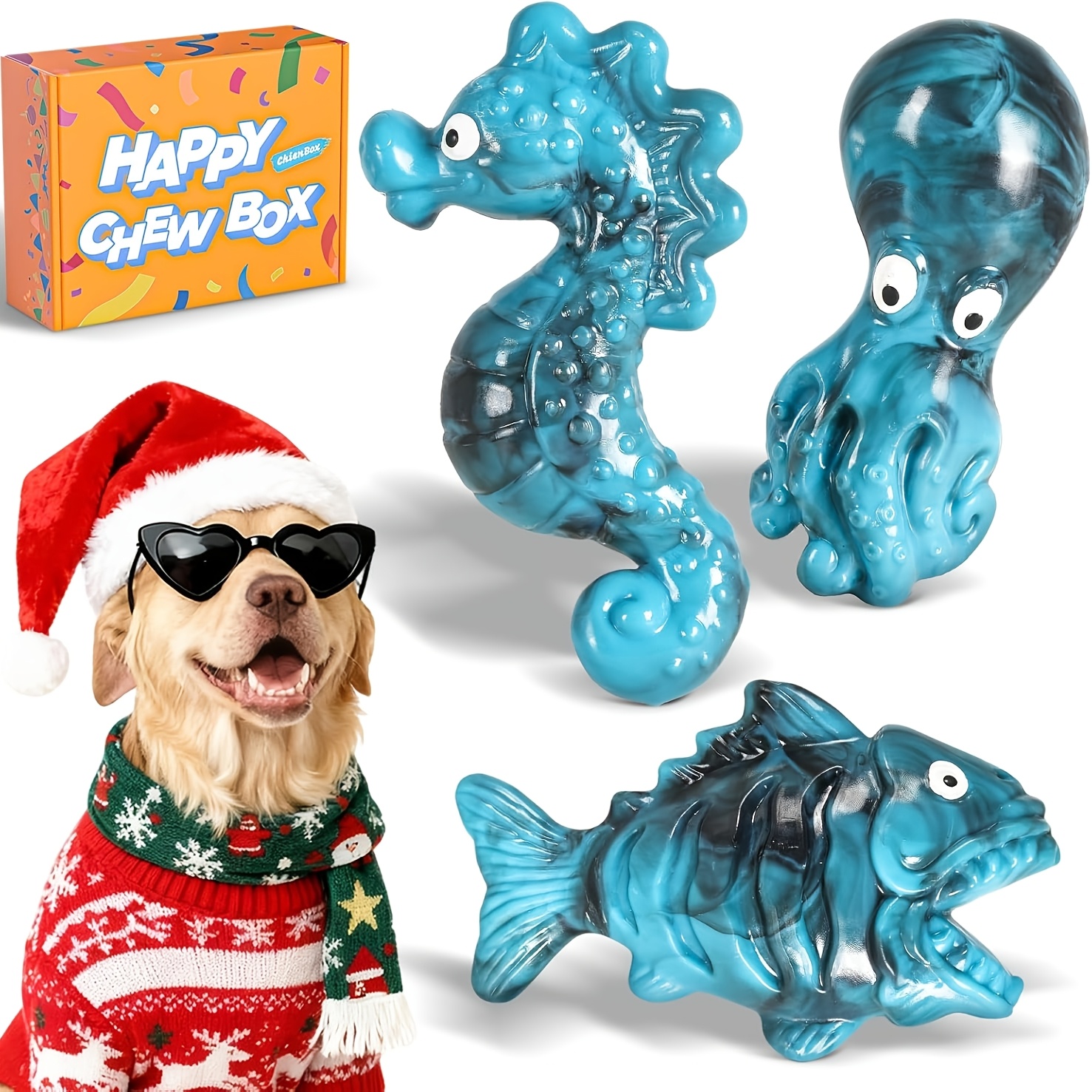 Dog Toys for Aggressive Chewers: Gift Box with 3-Pack Indestructible Dog Toy, Bacon Flavored Big Tough Chew Bones for Medium