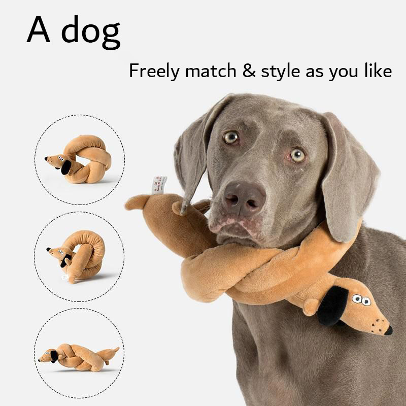 Cute Dachshund Shaped Dog Plush Toy, Soft Stuffed Interactive Chew Toy for Tug-of-War & Solo Play, Boredom Relief for All Dogs