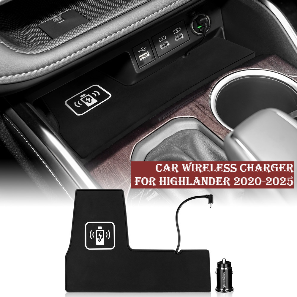 Car Wireless Charger Pad Stable Fast Charging For Toyota Highlander 2020-2025 Center Console Storage Box Decoration Accessories