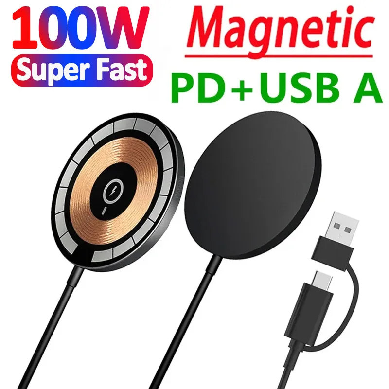 100W Magnetic Wireless Charger Pad Phone Chargers For iPhone 15 14 13 Pro Max Airpods Portable Magsafe PD Fast Charging Station