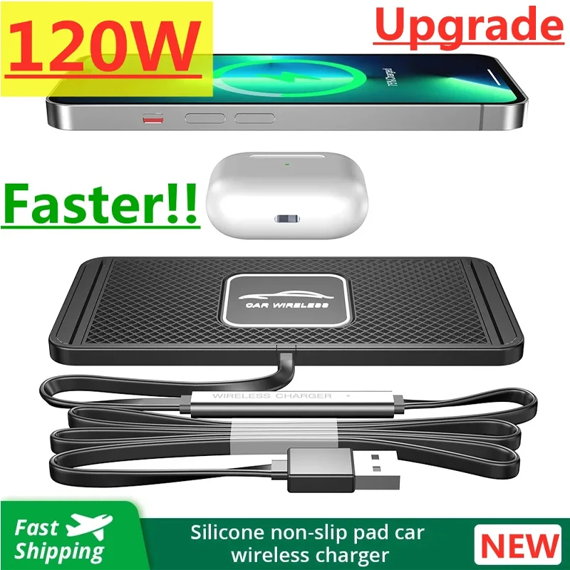 Silicone Pad Stand Wireless Charger Car For iPhone15 14 13 12 Xiaomi Samsung Huawei Mobile Phone Fast Car Wireless Charging
