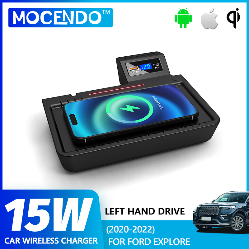 Car Wireless Charging Pad  For  Ford Explorer 6 Hybrid U625 XLT ST Line 2020 2021 2022 Phone Fast Charger Plate Tray Accessories