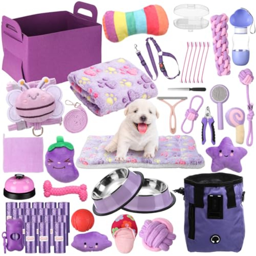 50 Pcs Puppy Supplies Starter Kit for Small Dogs Puppy Essentials Includes Leash Bowls Teeth Brushes Water Bottle and More Acce