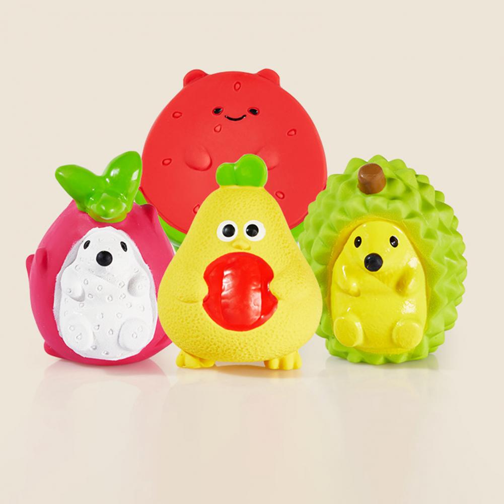 Eco-friendly Dog Toy Soft Tough Chew Toy Cartoon Cute Fruit Design Bite-Resistant Tooth Cleaner with Built-in Sound